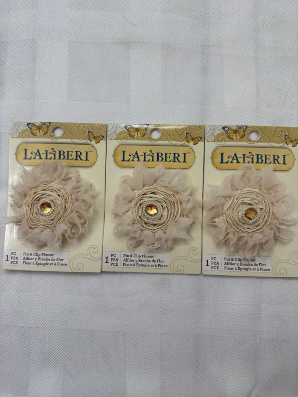 Cream & Brown Fabric Floral Hair Clips - Set of 9 Decorative Accessories